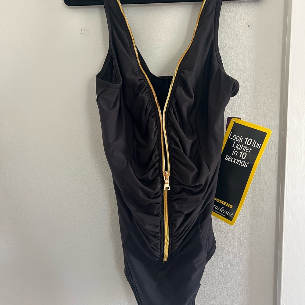 Cacique Black Miraclesuit | Body Shaping| One-Piece Swimsuit with Gold Zip